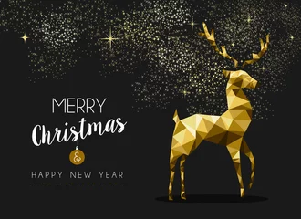 Fototapeten Merry christmas happy new year gold deer origami © Cienpies Design