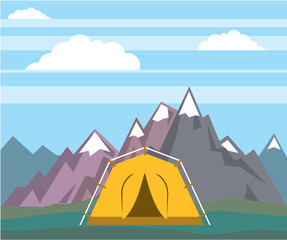 Tent and mountains vector