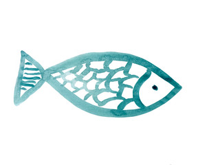 Green fish, painted with watercolors