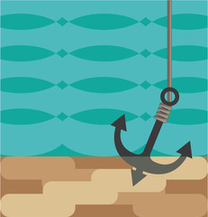 Stylized anchor under water vector