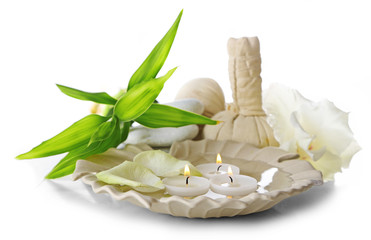 Beautiful composition of spa treatment, isolated on white