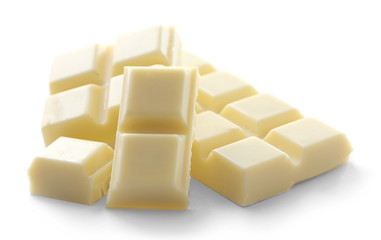 White chocolate pieces isolated on white background