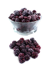 Frozen domestic wild blackberries - isolated on white background