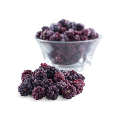 Frozen domestic wild blackberries - isolated on white background