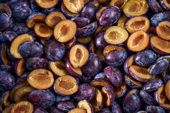 Frozen plum without pit - background - texture