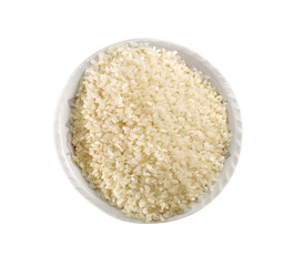 Rice in bowl isolated on white with clipping path