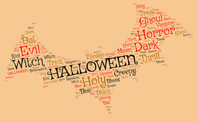 Halloween backgroun: bat made from scary words