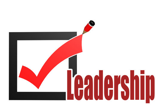 Check mark with leadership word