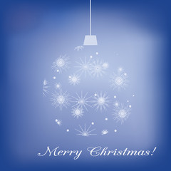 Obraz na płótnie Canvas Blue Christmas greeting card with ball made of snowflakes