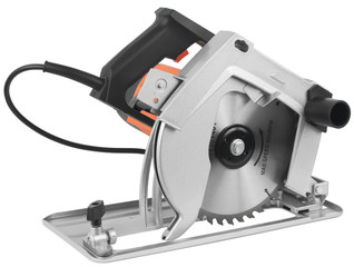 Electric circular saw. Object is isolated on white background without shadows.