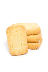 Stack of butter cookies isolated on white.