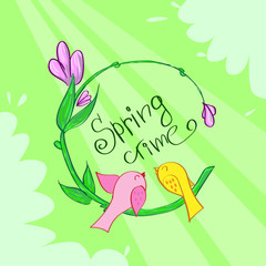 Spring Time Green Flower Banner Birds