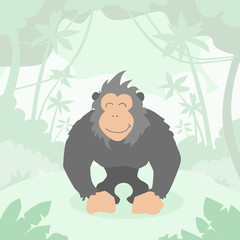 Cartoon Gorilla Green Jungle Forest Colorful