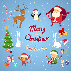 Santa Clause Christmas Elf Cartoon Character Set Collection