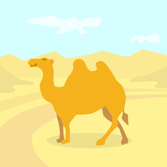Cartoon Camel Desert Colorful Flat Retro 