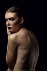 Photo concept. Makeup as clothing for woman's face