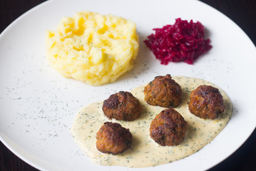 Meatballs with dill sauce detail