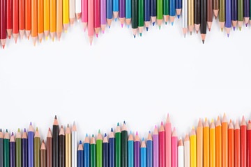 Colour pencils isolated on white background close up