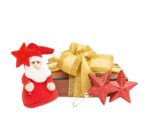Santa with star. gift, bow,  christmas, Isolated on white