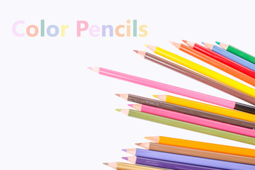 Colour pencils isolated on white background close up