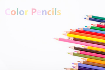Colour pencils isolated on white background close up