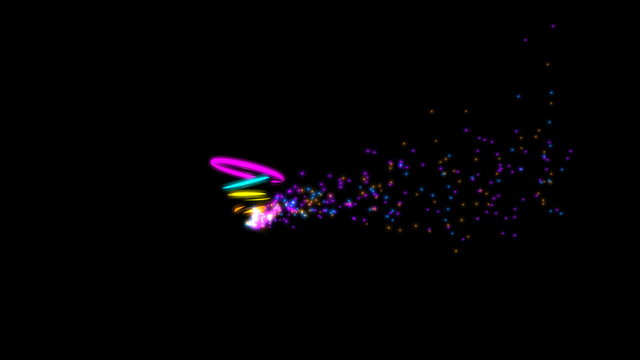 A spinning moving Circular Stylized Whirlwind With colorful Sparkle Trail on an isolated black background