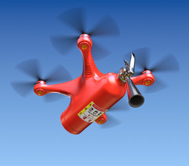 Fire fighting drone with fire extinguisher - obrazy, fototapety, plakaty