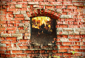 firebox with wood burning brick oven