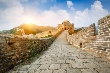 Great wall under sunshine during sunset，in Beijing, China