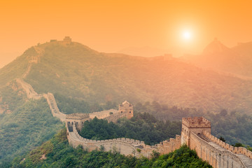 Great wall under sunshine during sunset，in Beijing, China