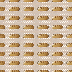 Seamless pattern with bread and polka dot background.