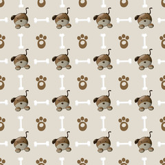 Fototapeta premium Seamless colorful dog pattern with paw and bone.