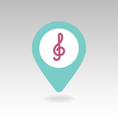 Treble clef pin map icon. Map pointer, markers. 