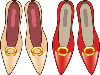 Female Shoes top view vector Tan Red
