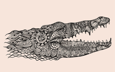 Zentangle stylized crocodile head vector illustration