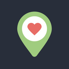 Heart pin map icon. Map pointer, markers. 