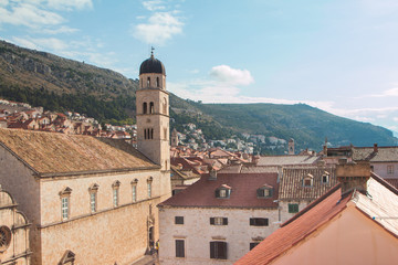 Fototapeta na wymiar Franciscan church and monastery with tower bell in old town Dubrovnik, Croatia