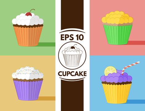Flat cupcakes collection eps10