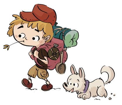 niño caminando con su perro