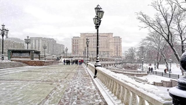 Manezhnaya Square in the historical center of city