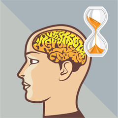 Thinking Process Brain and Sand Clock Illustration Vector