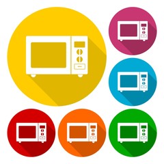 Microwave oven sign icons set with long shadow