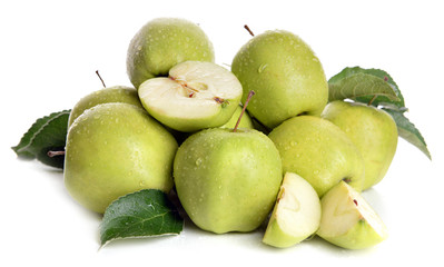 Ripe green apples isolated on white