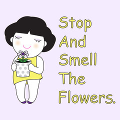 Stop And Smell The Flower Postcard Character illustration