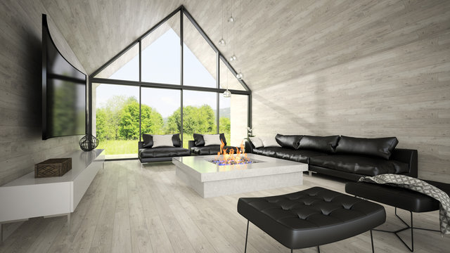 Interior of modern design living room 3D rendering 4