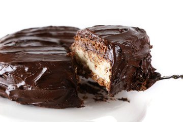 delicious chocolate dessert on white background