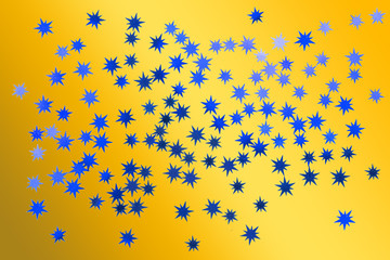  confettis d'étoiles bleues sur fond doré 