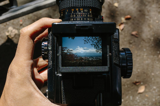Mount fuji through film camera viewfinder