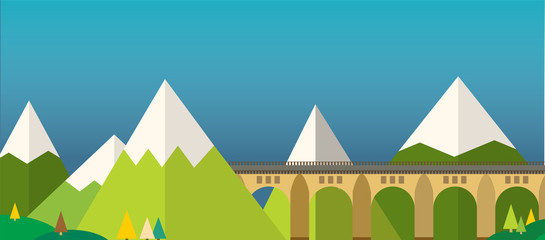 Mountain bridge landscape vector