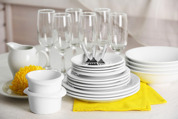 Clean dishes on the table
